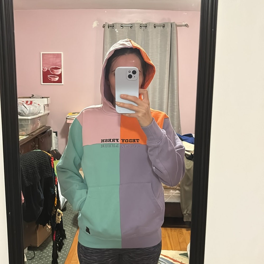 Teddy Fresh 100% cotton color block hoodie